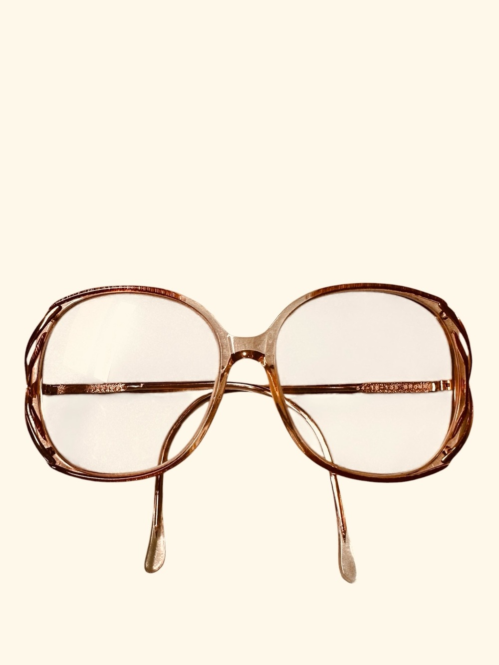 Vintage Oversized Katrina Clear Eyeglass Frames Pink Brown Gold Tone 54-18-135.